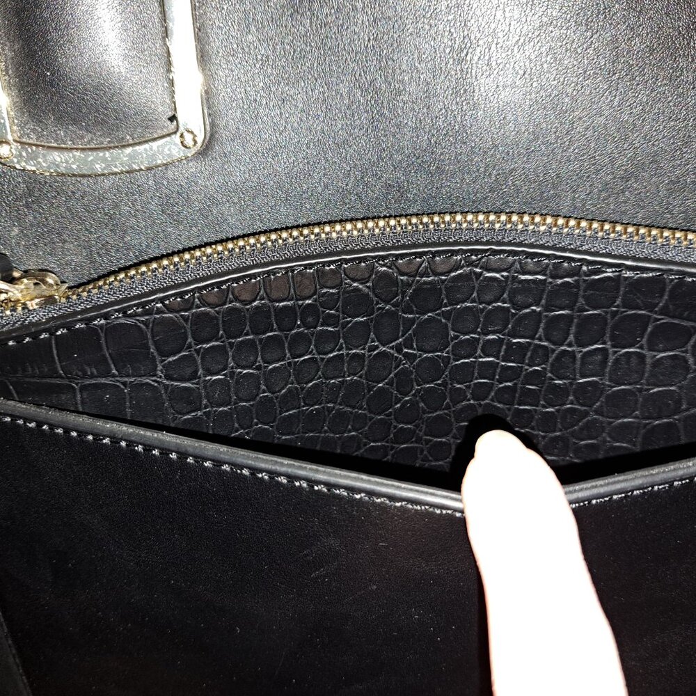 Nine West Womens Black Leather Double Strap Bottom Stud Tote Bag Removable Pouch - Picture 3 of 9